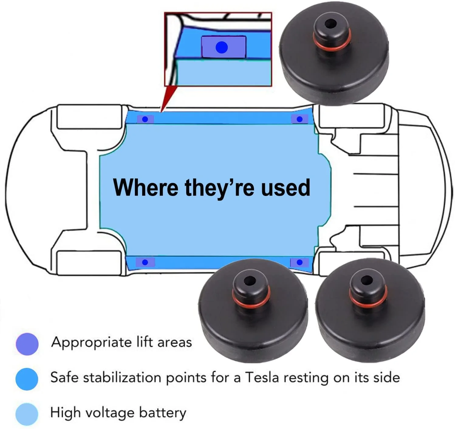 Tesla Model S, 3, X, Y Jack Lifting Pad Pucks Adapter Set, (4) Piece Set - Image 5