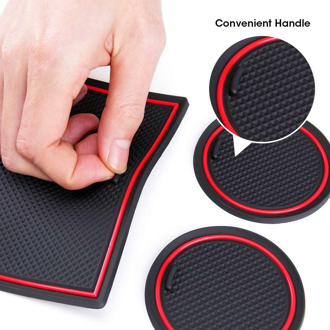 Tesla Model 3 Cup Holder & Center Console Mat Liner Set, 7-Piece, Black / Red, 2017-2020 - Image 3