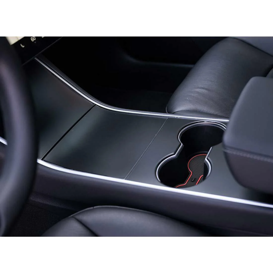 Tesla Model 3 Cup Holder & Center Console Mat Liner Set, 7-Piece, Black / Red, 2017-2020 - Image 5