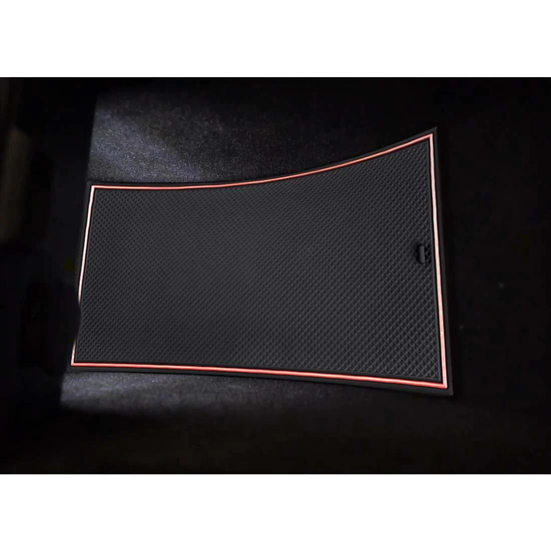 Tesla Model 3 Cup Holder & Center Console Mat Liner Set, 7-Piece, Black / Red, 2017-2020 - Image 7