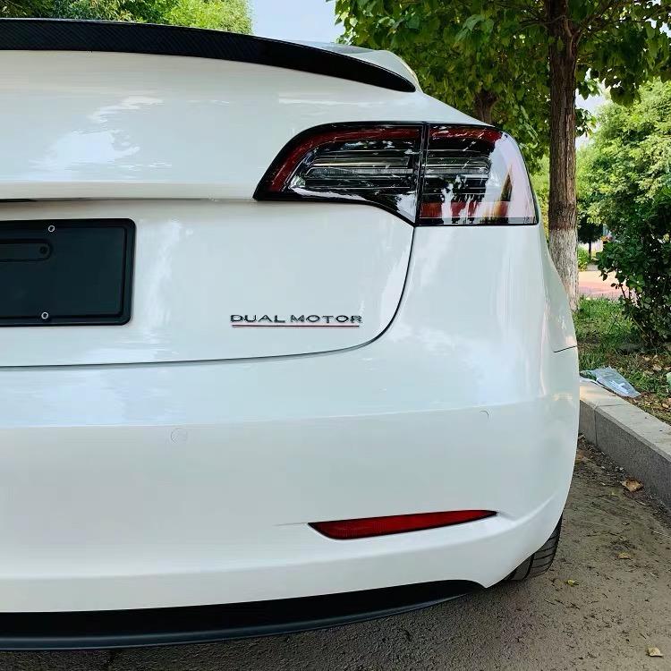 Tesla Model S, 3, X, Y, Chrome ABS Dual Motor Emblem, Chrome Red/Chrome Underline, Rear Trunk Emblem - Image 3