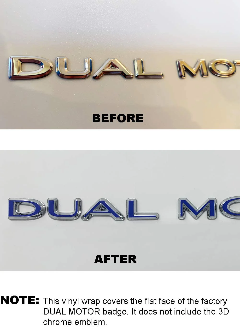 Tesla Model S, 3, X, Y Dual Motor Emblem Vinyl Decal Overlay Wrap Rear Trunk Emblem, Many Colors - Image 5
